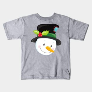 Christmas Snowman, Hat, Mistletoe, Carrot Nose Kids T-Shirt